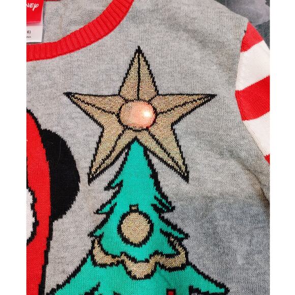 Disney Minnie Mouse Christmas Tree Light Up Holiday Sweater Gray Red Juniors XL - Picture 3 of 7